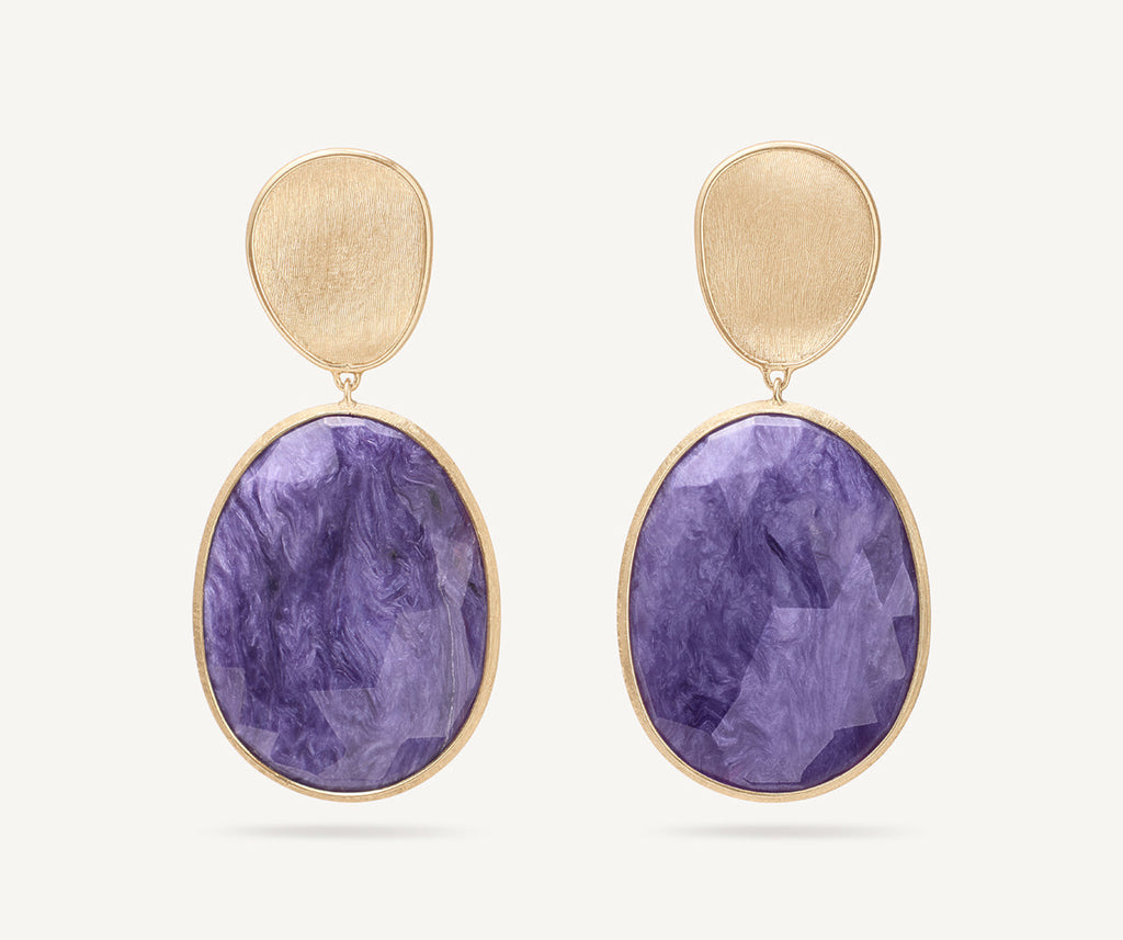 LUNARIA 18K Yellow Gold Double Drop Charoite Earrings OB1404_CIA01_Y_02