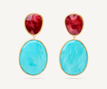 LUNARIA 18K Yellow Gold Double Drop Earrings with Thulite and Turquoise OB1404_TULTUM_Y_02