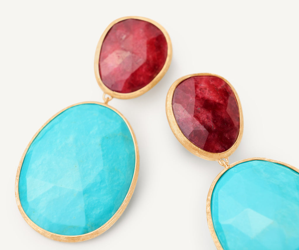 LUNARIA 18K Yellow Gold Double Drop Earrings with Thulite and Turquoise OB1404_TULTUM_Y_02