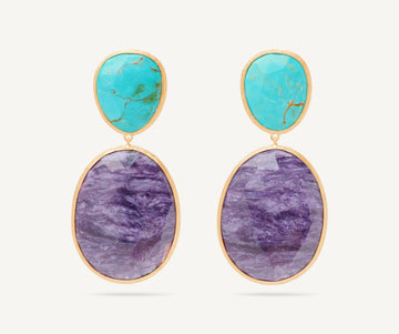 LUNARIA 18K Yellow Gold Double Drop Earrings with Turquoise and Charoite OB1404_TUMCIA_Y_02