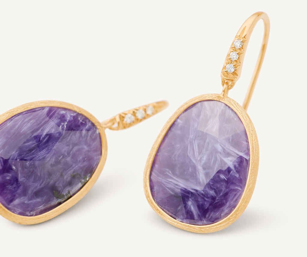 LUNARIA 18K Yellow Gold Drop Earrings with Charoite and Diamond Accent OB1341-AB_CIA01_Y_02