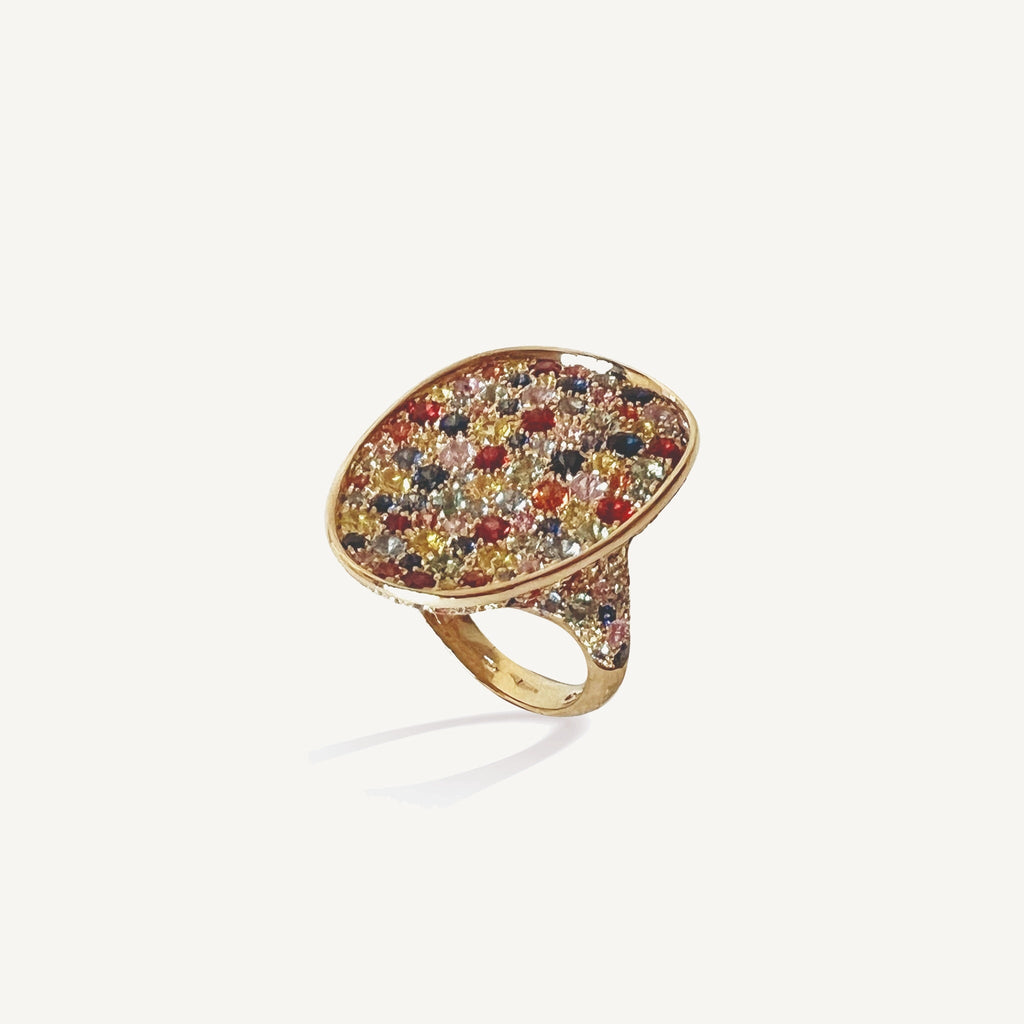 LUNARIA 18K Yellow Gold Multicolored Sapphire Pavé Cocktail Ring