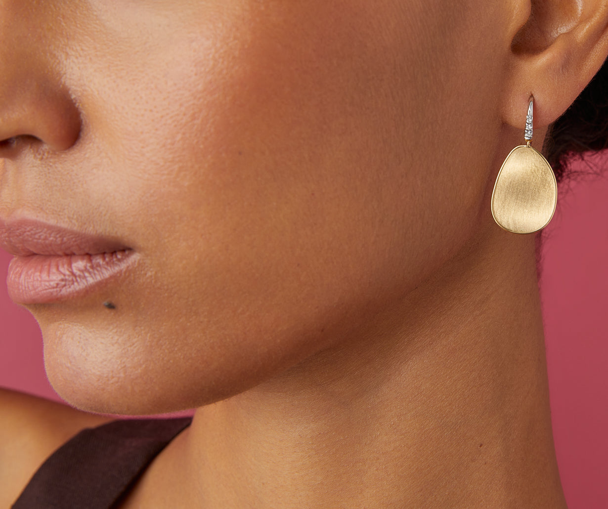 18K Yellow Gold Petal Drop Earrings With Diamonds, Medium
