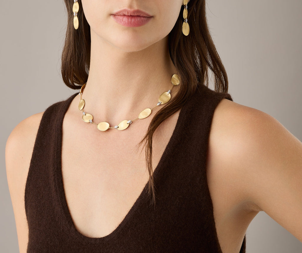 LUNARIA 18K Yellow Gold Petal Single Strand Necklace With Diamond Accents CB2099_B_YW_Q6