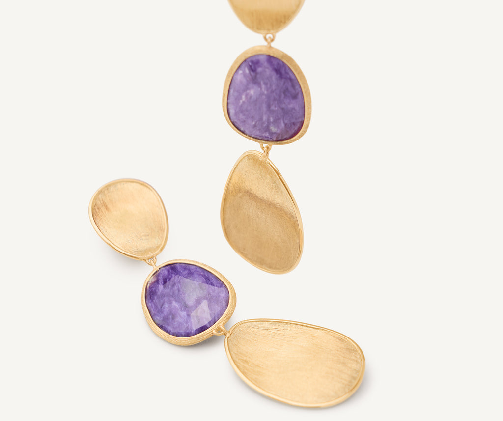 LUNARIA 18K Yellow Gold Three-Drop Charoite Earrings OB1466_CIA01_Y_02