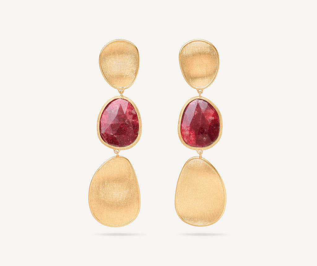 LUNARIA 18K Yellow Gold Three-Drop Thulite Earrings OB1466_TUL01_Y_02