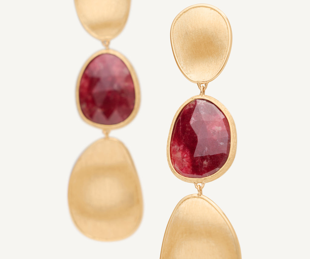LUNARIA 18K Yellow Gold Three-Drop Thulite Earrings OB1466_TUL01_Y_02
