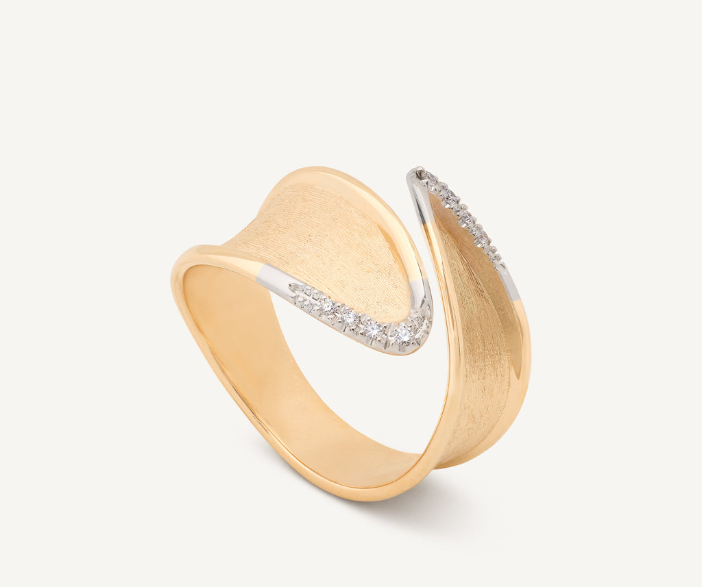 LUNARIA 18K Yellow Gold Wrap Ring With Diamond Pavé, Slim Profile
