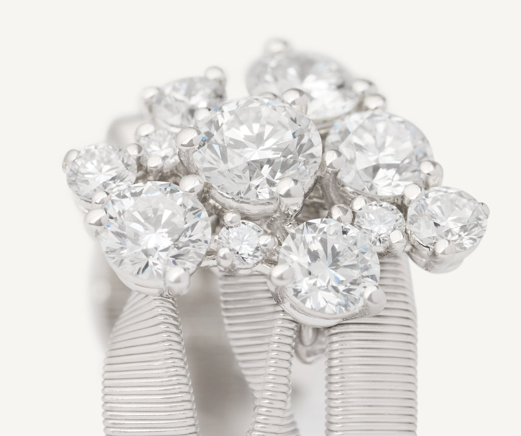 MARRAKECH 18K White Gold 3-Strand Ring with Diamond Floral Cluster