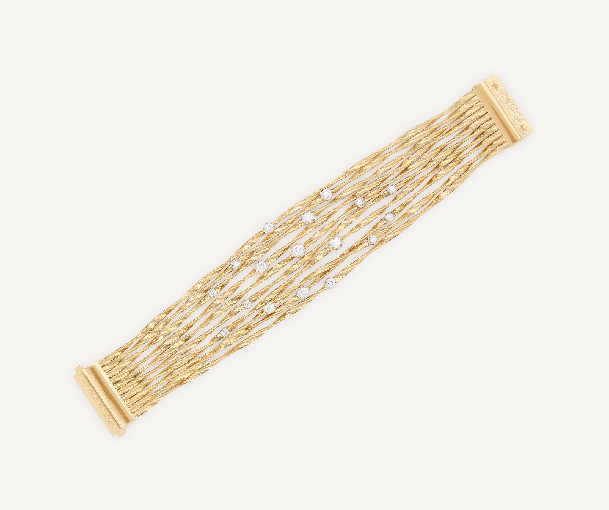 18K Yellow Gold 10-Strand Coil Bracelet with Diamond Stations,7