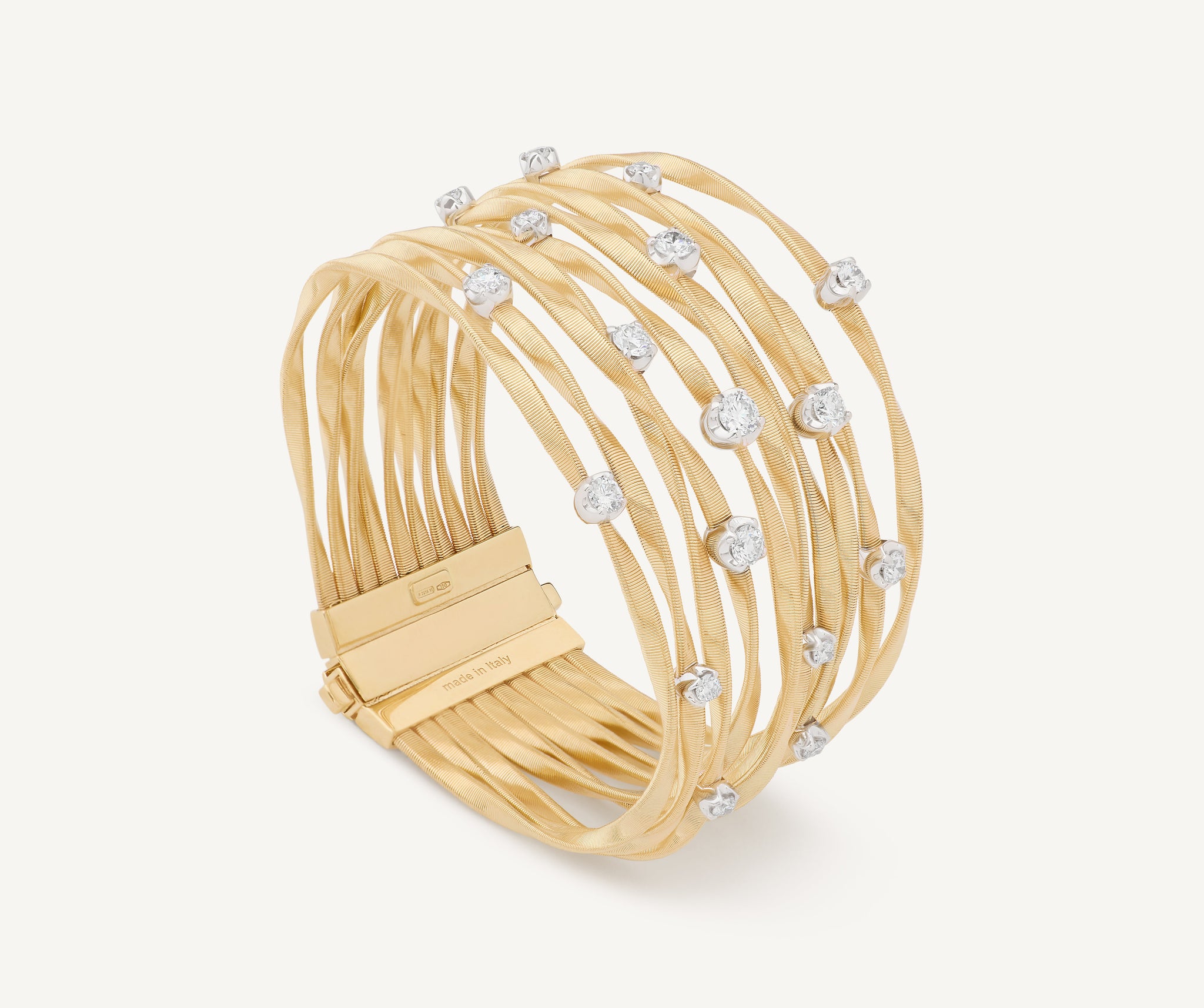 18K Yellow Gold 10-Strand Coil Bracelet with Diamond Stations,7