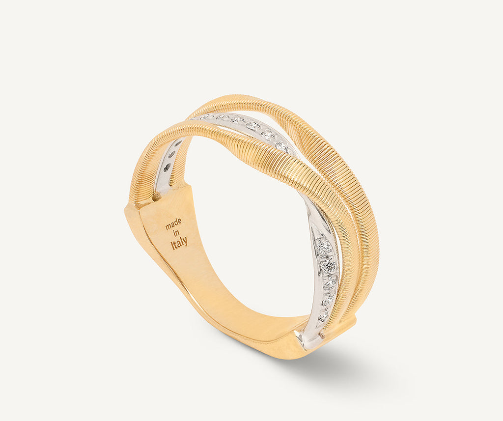 MARRAKECH 18K Yellow Gold 3-Band Coil Ring With Diamonds