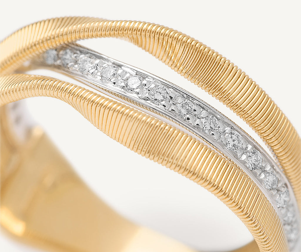 MARRAKECH 18K Yellow Gold 3-Band Coil Ring With Diamonds