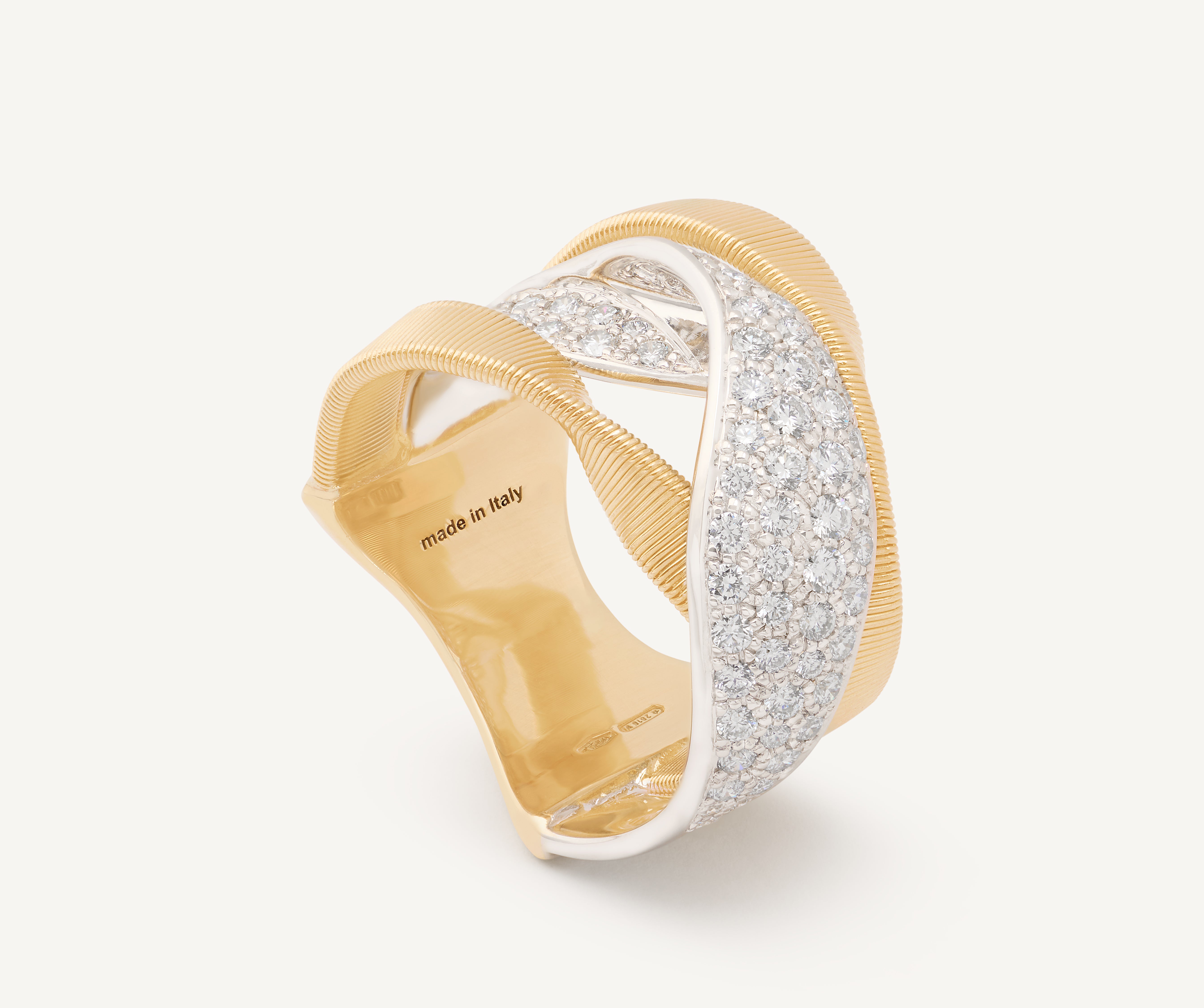 18K Yellow Gold Diamond Crossover Three Row Coil Ring – Marco Bicego
