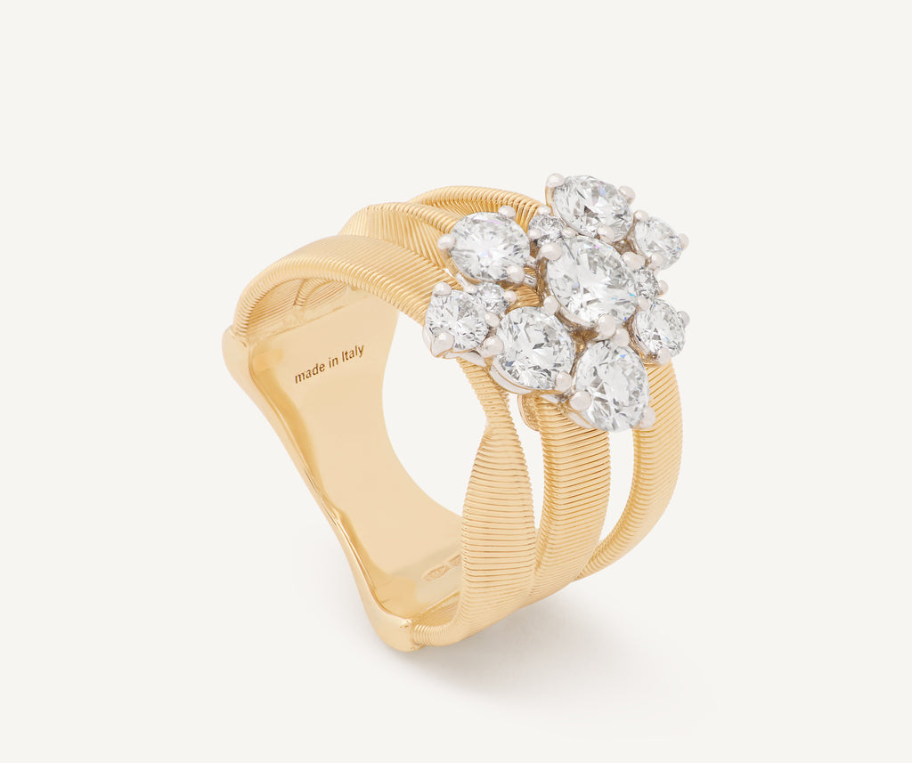 MARRAKECH 18K Yellow Gold 3-Strand Ring with Diamond Floral Cluster