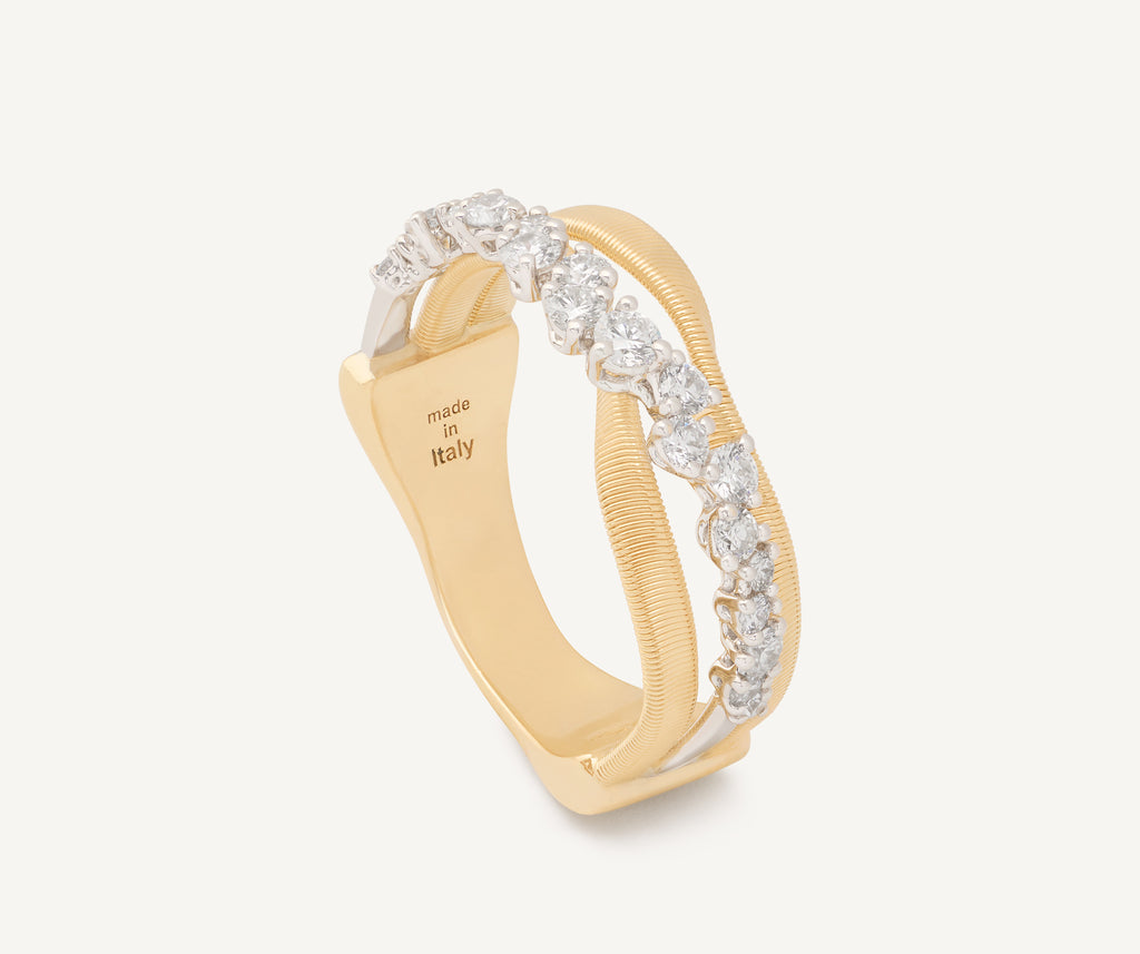MARRAKECH 18K Yellow Gold 3-Strand Ring With Diamond Row