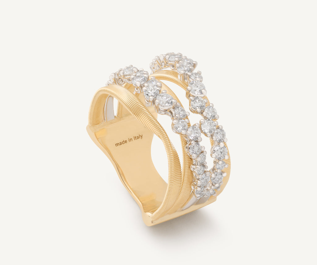 MARRAKECH 18K Yellow Gold 3-Strand Ring With Double Diamond Row AG365_B1_YW_M5