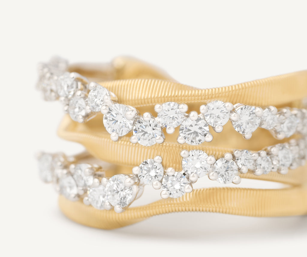 MARRAKECH 18K Yellow Gold 3-Strand Ring With Double Diamond Row AG365_B1_YW_M5