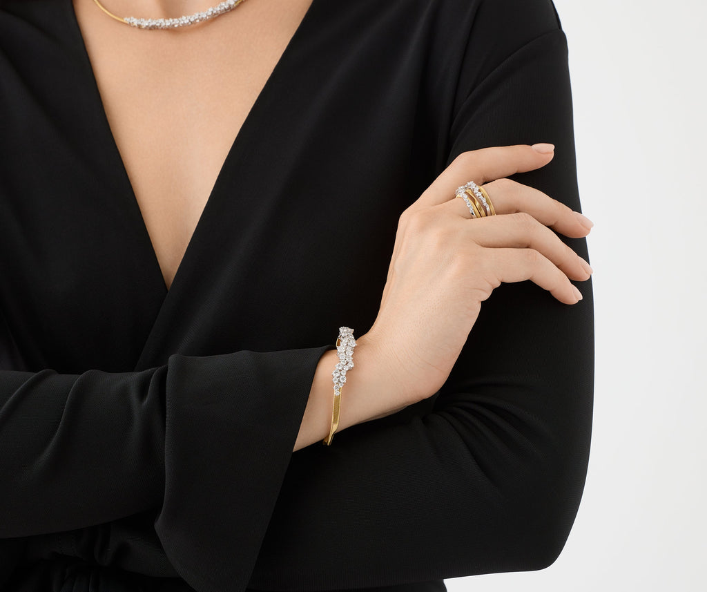 MARRAKECH 18K Yellow Gold 3-Strand Ring With Double Diamond Row AG365_B1_YW_M5