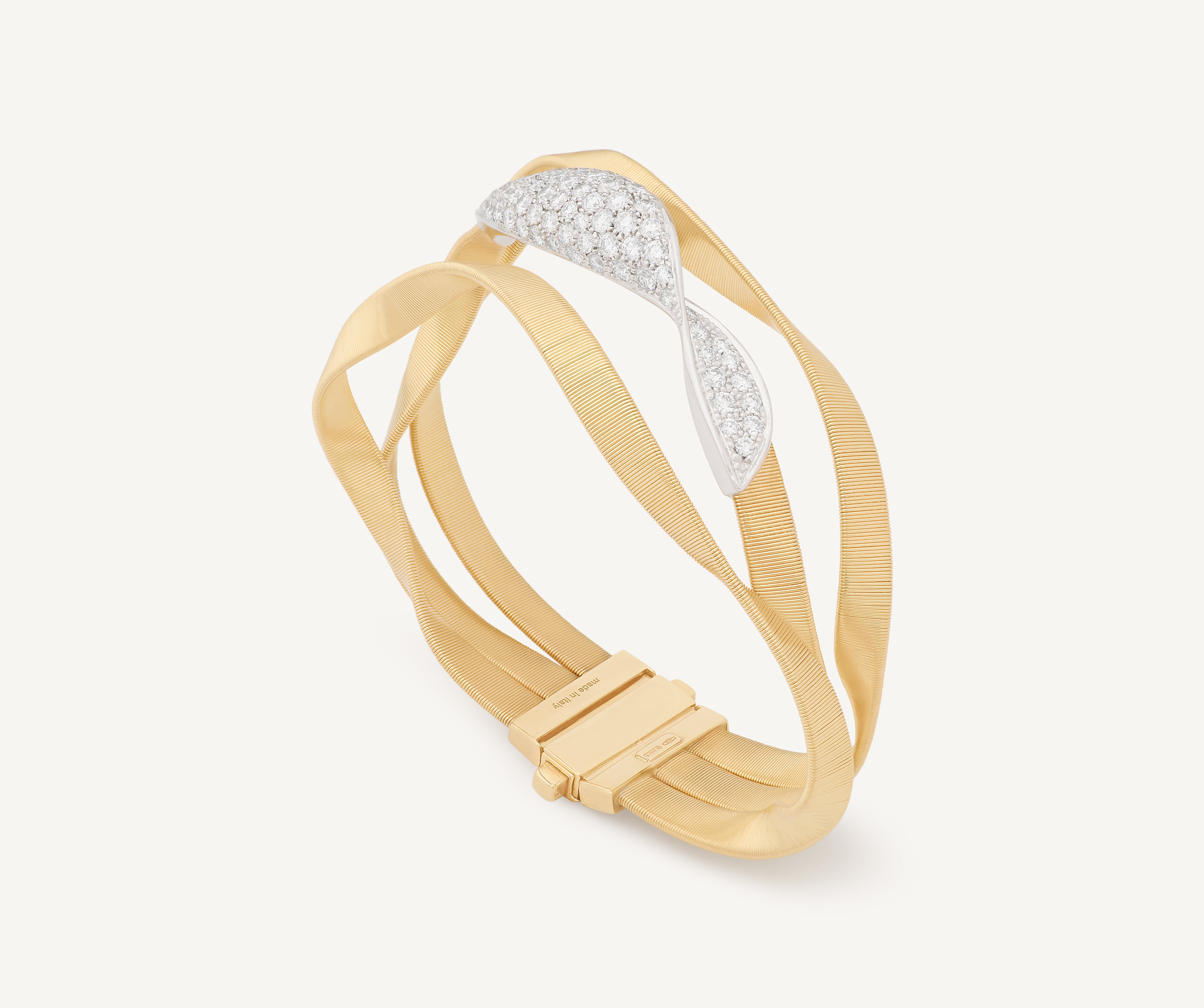 18K Yellow Gold Diamond Crossover Three Row Coil Bracelet, 7.5