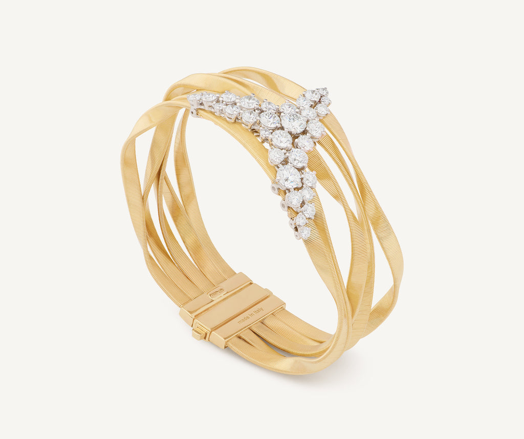 MARRAKECH 18K Yellow Gold 5-Strand Bangle with Diamond V-Cluster BG860_B_YW_M5