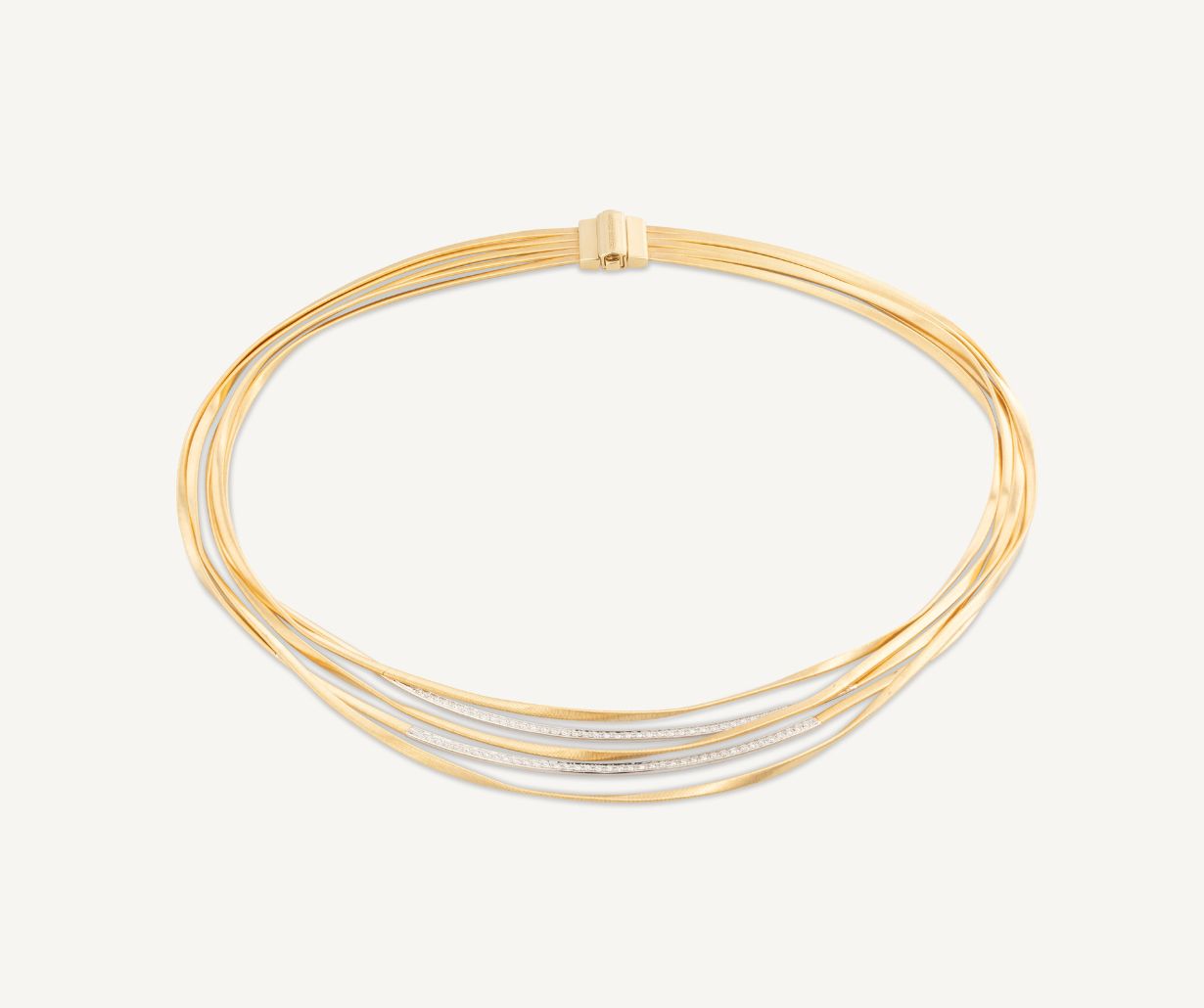 18K Yellow Gold 5-Strand Coil Necklace With Diamond Bars