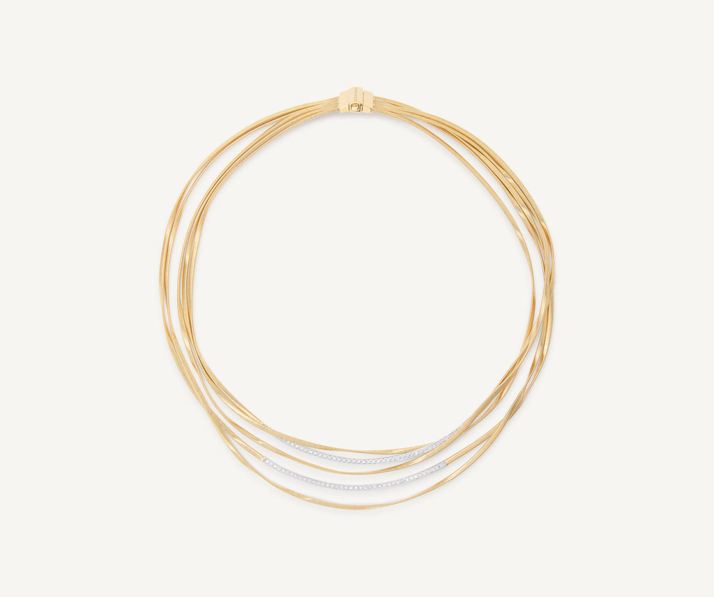 MARRAKECH 18K Yellow Gold 5-Strand Coil Necklace With Diamond Bars CG852_B_YW_M5