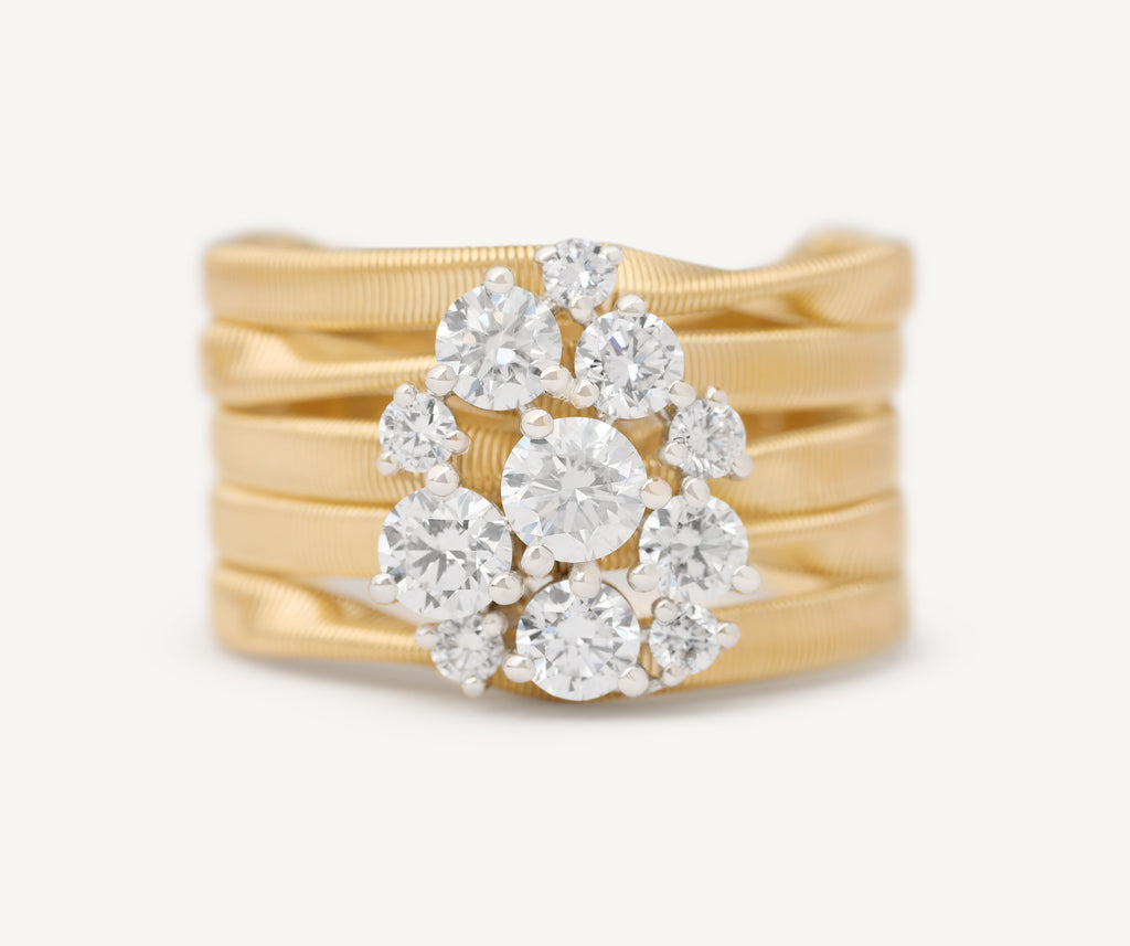 MARRAKECH 18K Yellow Gold 5-Strand Ring with Diamond Floral Cluster