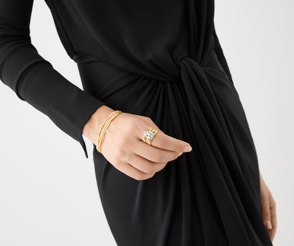 MARRAKECH 18K Yellow Gold 5-Strand Ring with Diamond Floral Cluster