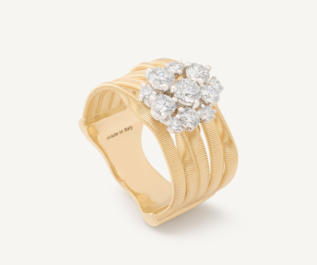 MARRAKECH 18K Yellow Gold 5-Strand Ring with Diamond Floral Cluster