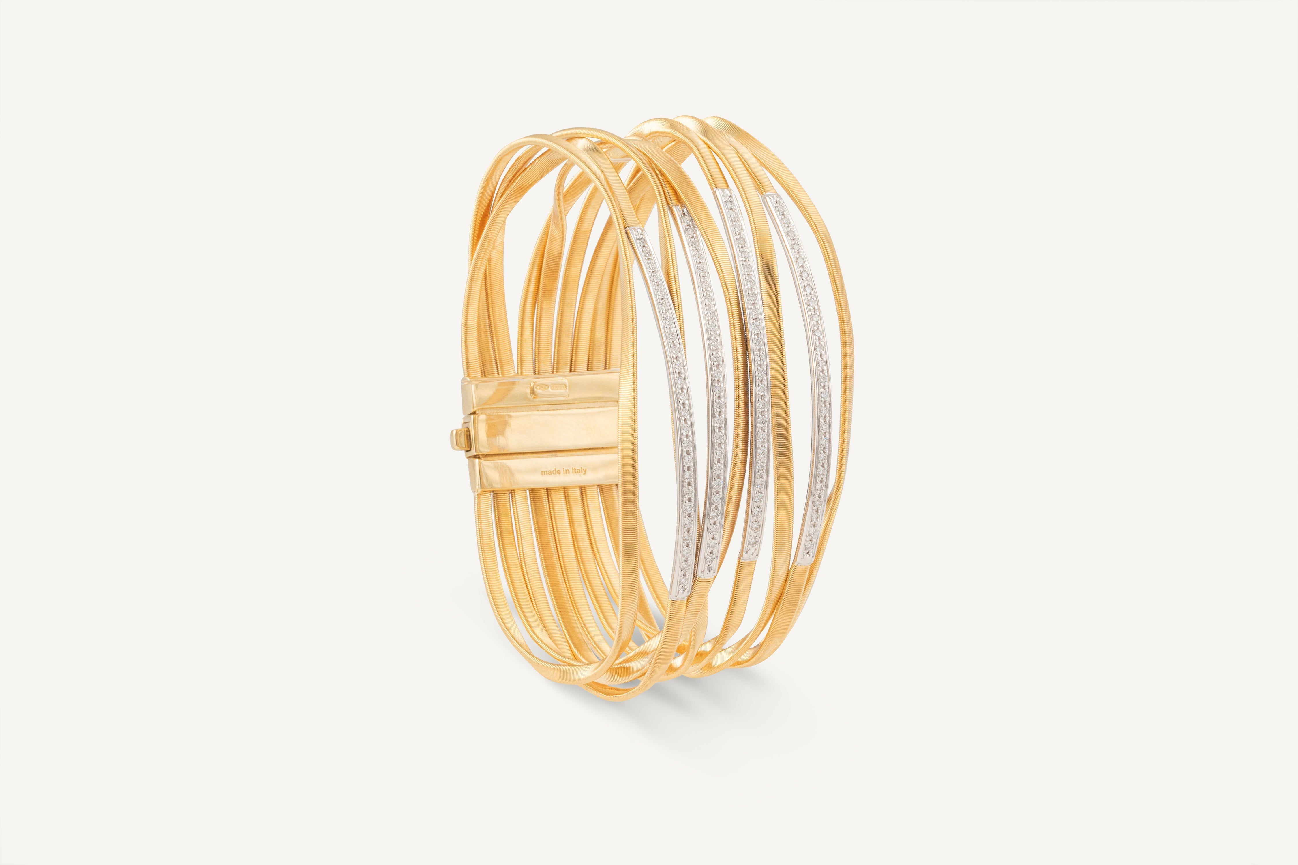 18K Yellow Gold Nine Strand Bangle with Diamonds – Marco Bicego