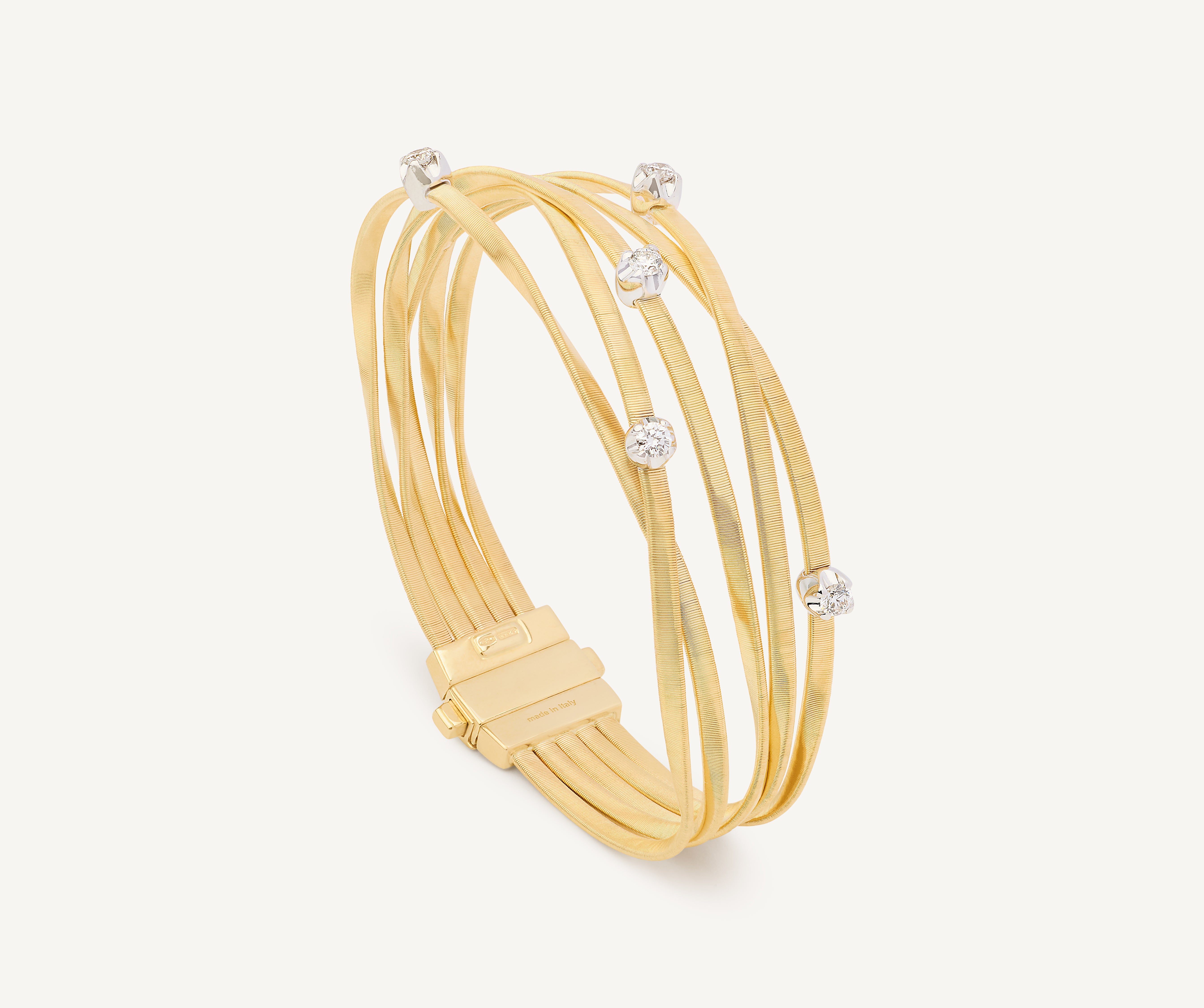 18K Yellow Gold Five Strand Coil Bracelet with Diamond Stations, 7