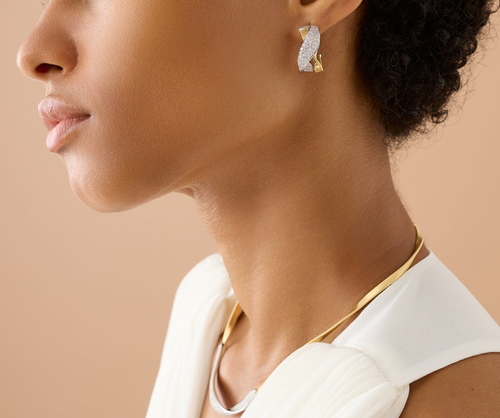 MARRAKECH 18K Yellow Gold Hoop Earrings with Twisted Diamond Pavé OG419_B1_YW_M5