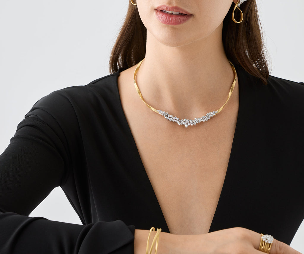 MARRAKECH 18K Yellow Gold Necklace with Graduated Diamond Cluster CG750_B_YW_M5