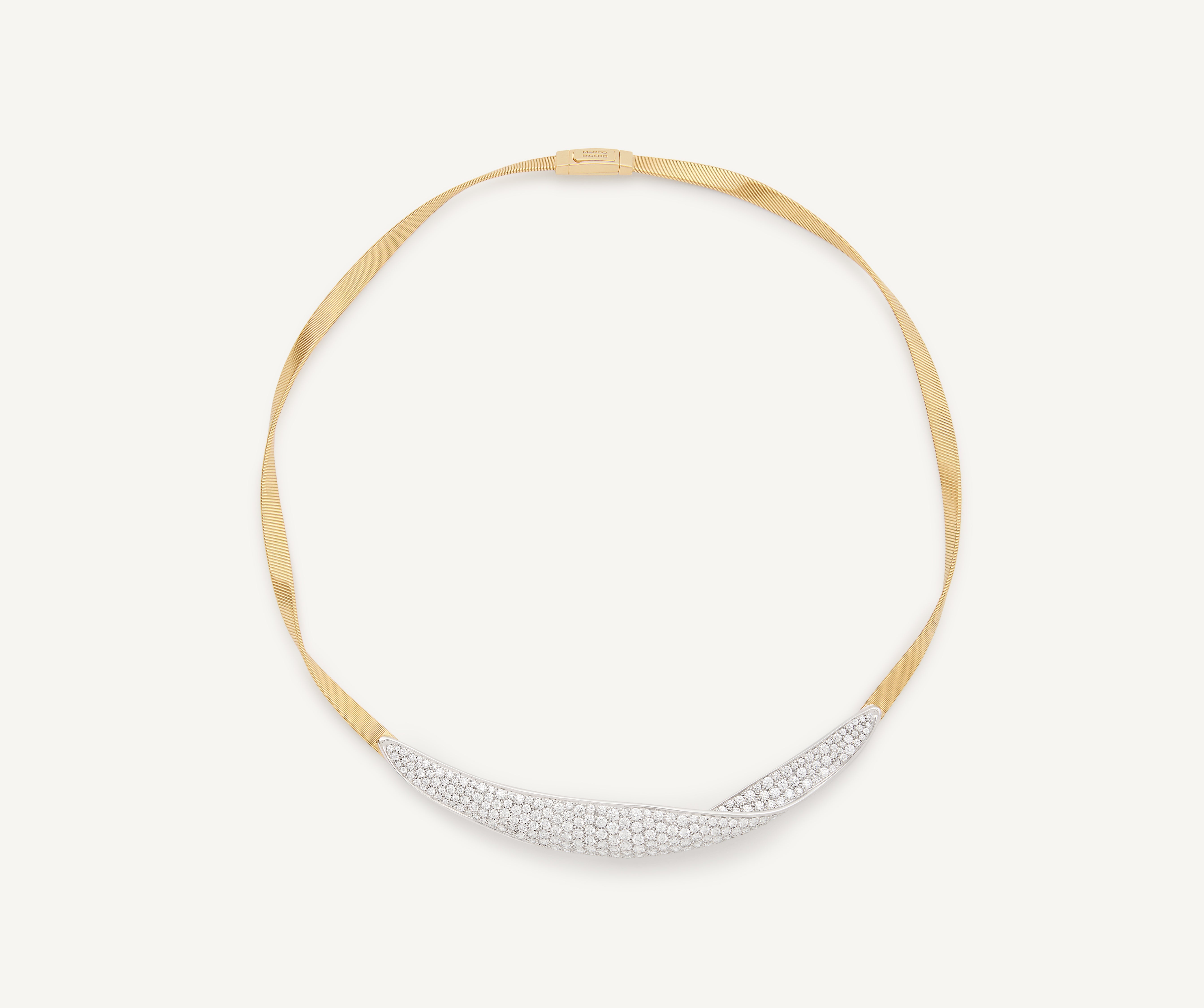 18K Yellow Gold Diamond Crossover Coil Necklace, 16.75