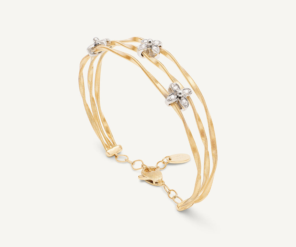 MARRAKECH ONDE 18K Yellow Gold 3-Strand Bangle with Floral Diamonds SG28_B3_YW_M5