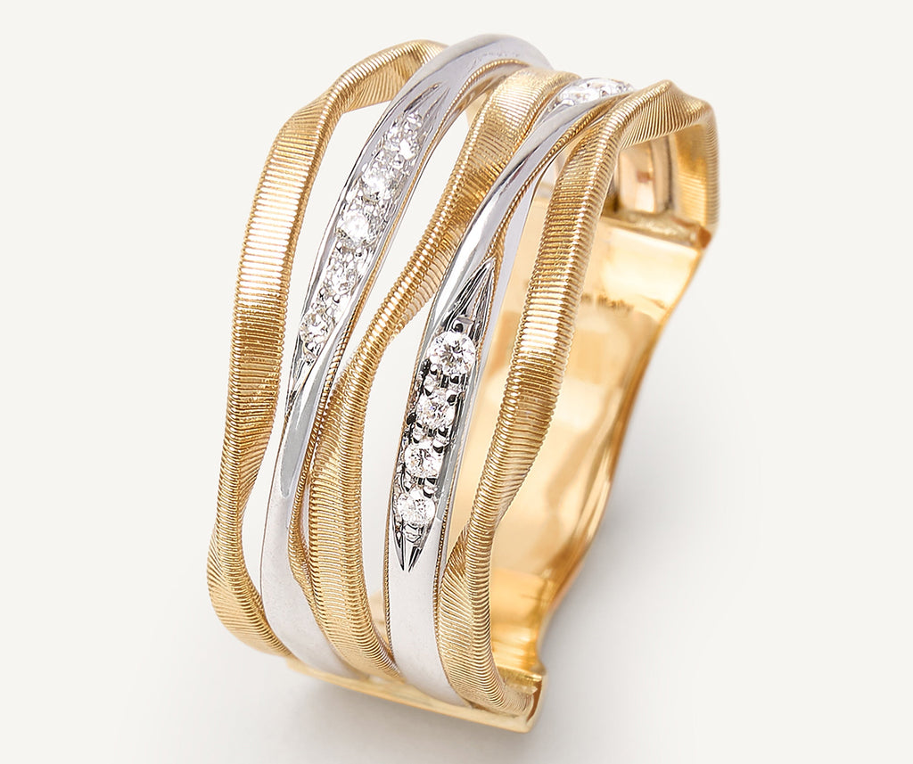 MARRAKECH ONDE 18K Yellow Gold 5-Strand Coil Ring With Diamond Strands