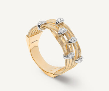 MARRAKECH ONDE 18K Yellow Gold 5-Strand Coil Ring With Diamonds Stations