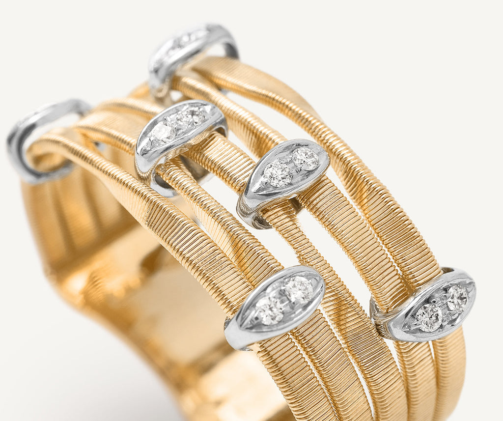 MARRAKECH ONDE 18K Yellow Gold 5-Strand Coil Ring With Diamonds Stations