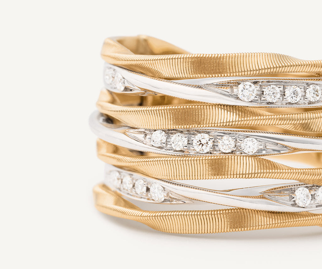 MARRAKECH ONDE 18K Yellow Gold 7-Strand Coil Ring With Diamonds Strands