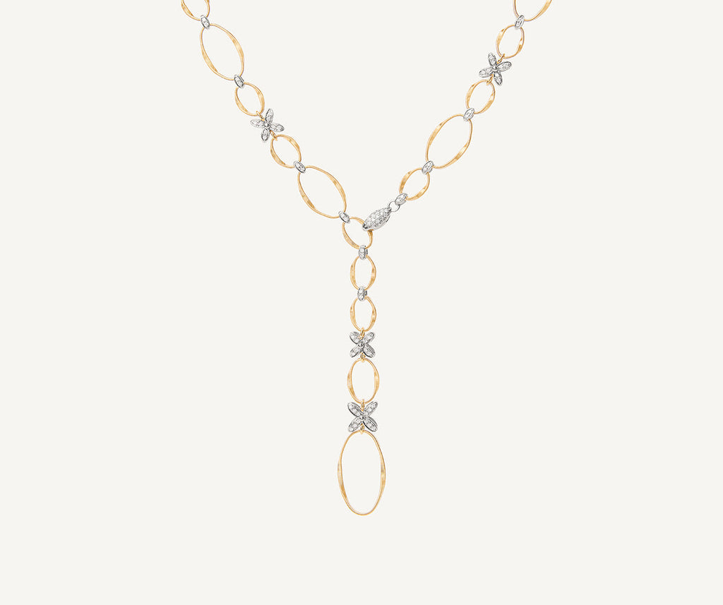 MARRAKECH ONDE 18K Yellow Gold Flat Link Lariat with Diamond Flowers CG828-L_B3_YW_M5