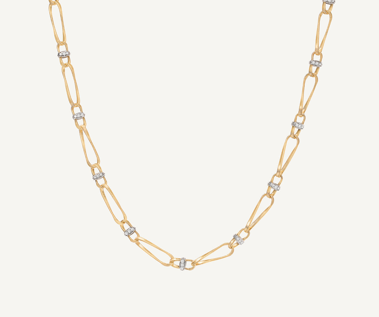 18K Yellow Gold Twisted Coil Link Necklace With Diamonds