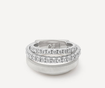 MASAI 18K White Gold 4-Strand Coil Ring With 2 Diamond Pavé Bands