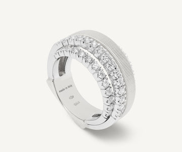 MASAI 18K White Gold 4-Strand Coil Ring With 3 Diamond Pavé Bands