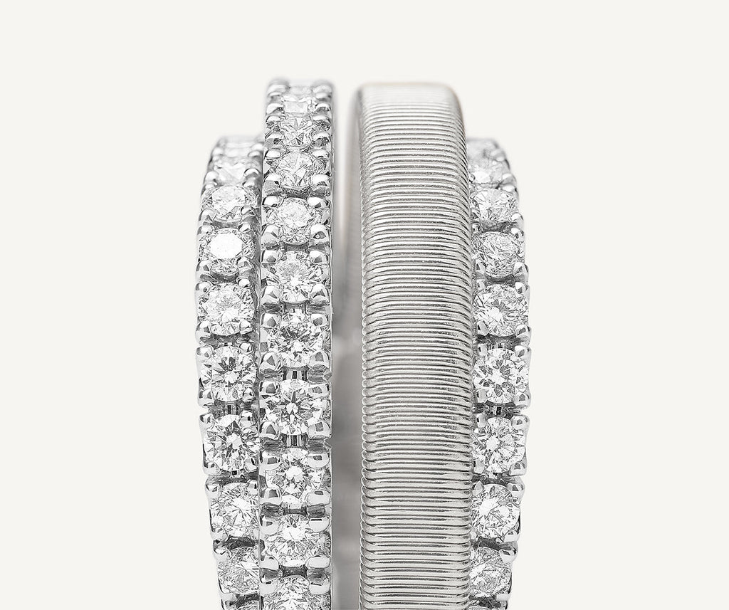 MASAI 18K White Gold 4-Strand Coil Ring With 3 Diamond Pavé Bands