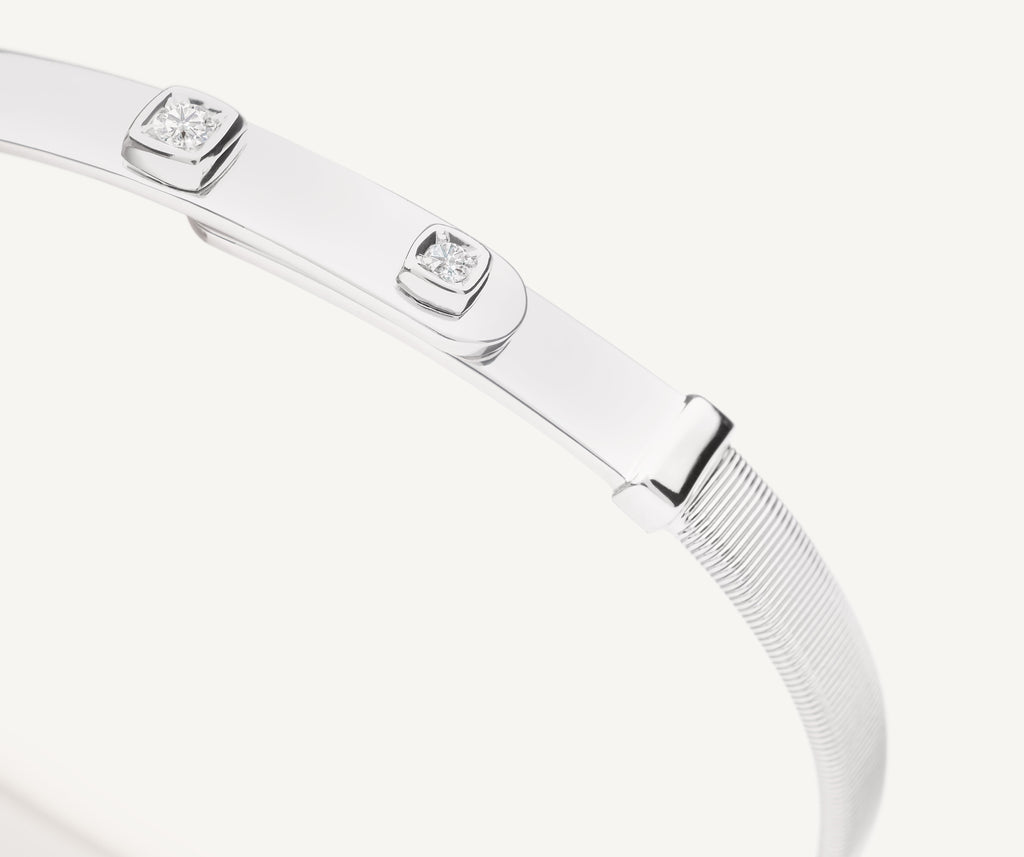 MASAI 18K White Gold Coil and Diamond Bangle Bracelet, Thin SG43_B_W_01
