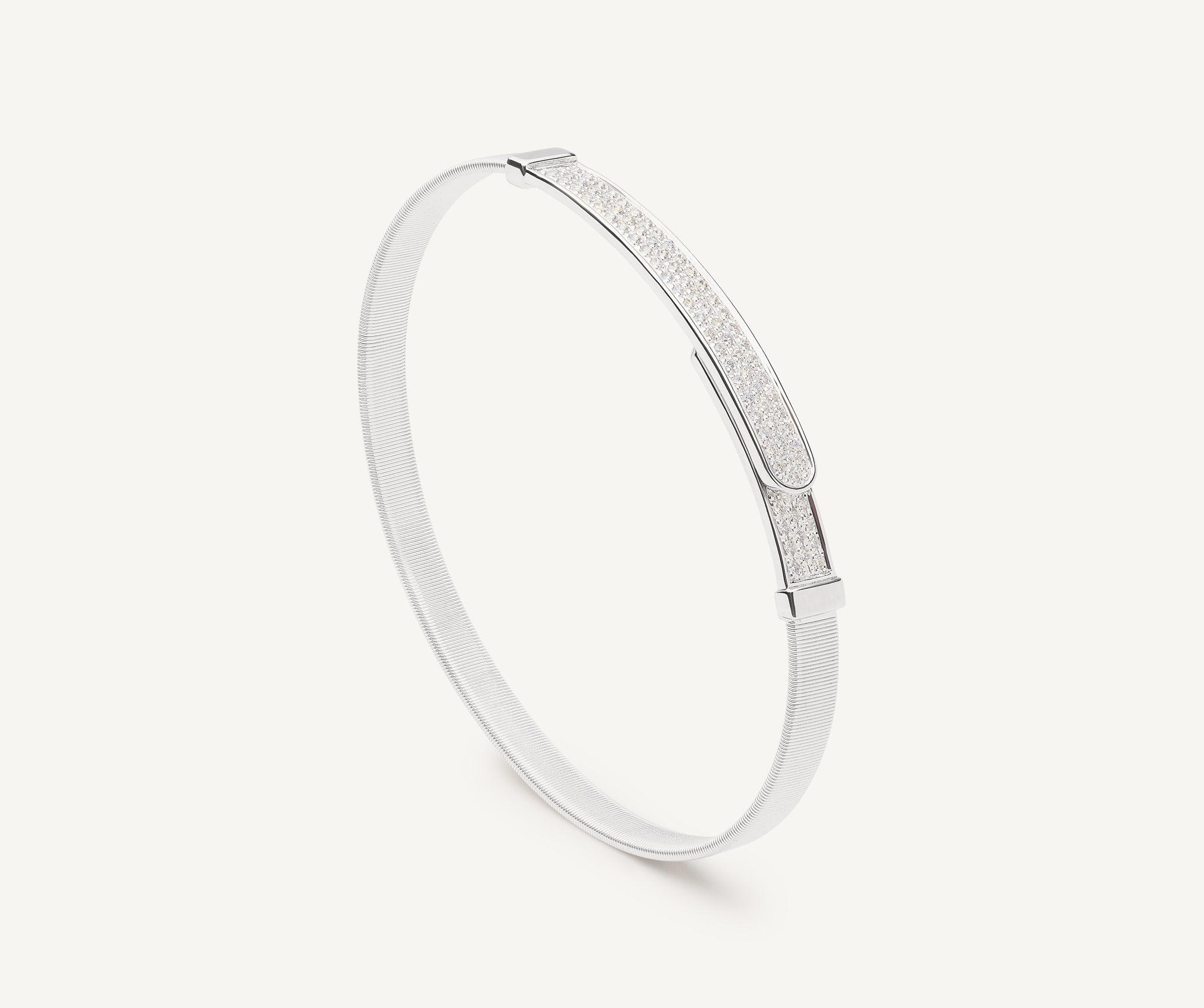 18K White Gold Coil and Diamond Pavé Bangle Bracelet, Thin – Marco