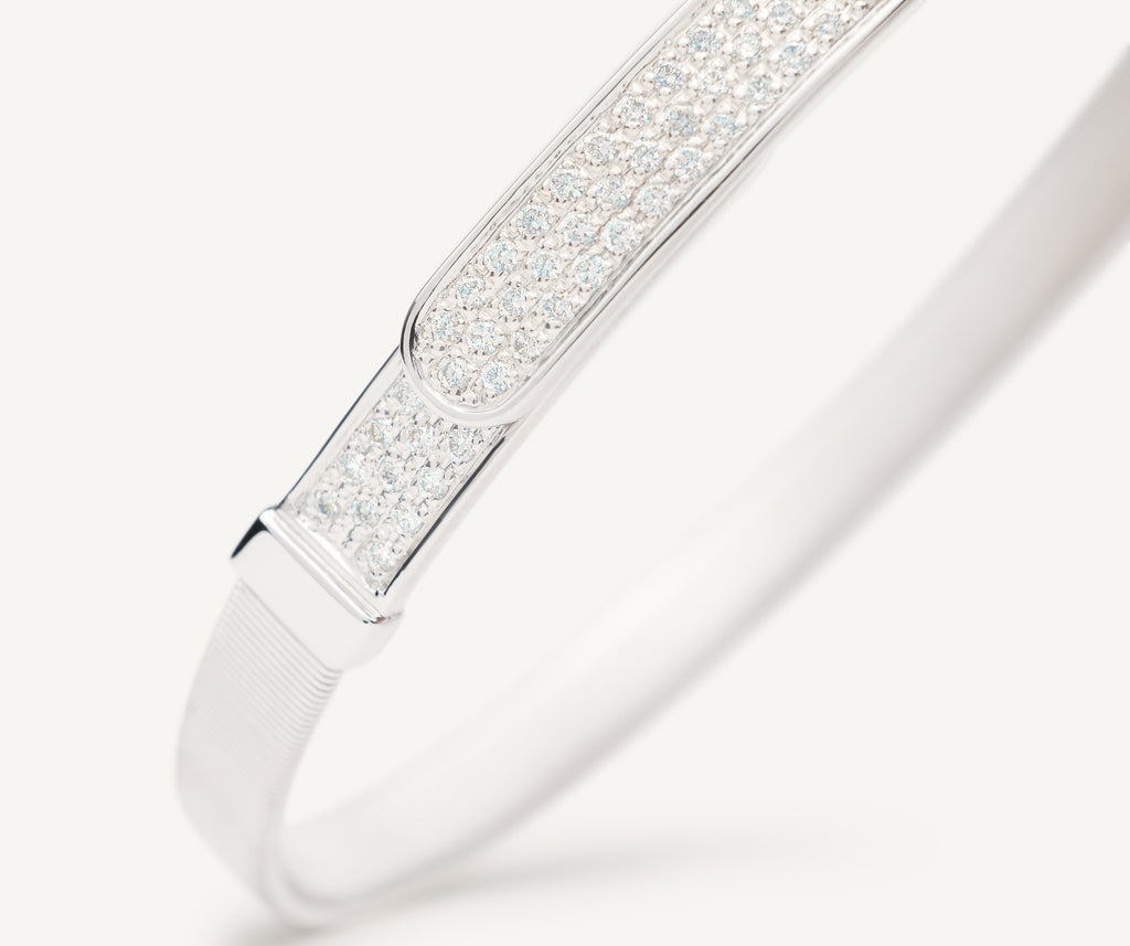 MASAI 18K White Gold Coil and Diamond Pavé Bangle Bracelet, Thin SG43_B1_W_01