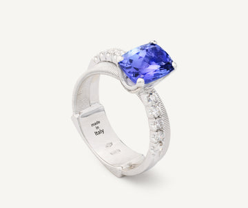 MASAI 18K White Gold Double-Band Ring With Tanzanite and Diamonds