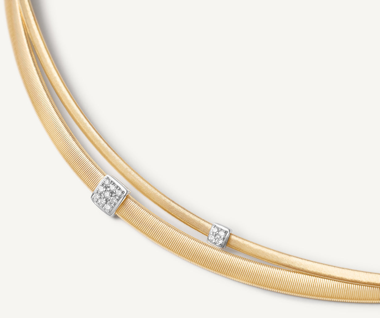 18K Yellow Gold Two Strand Coil Necklace with Diamonds, 16.5